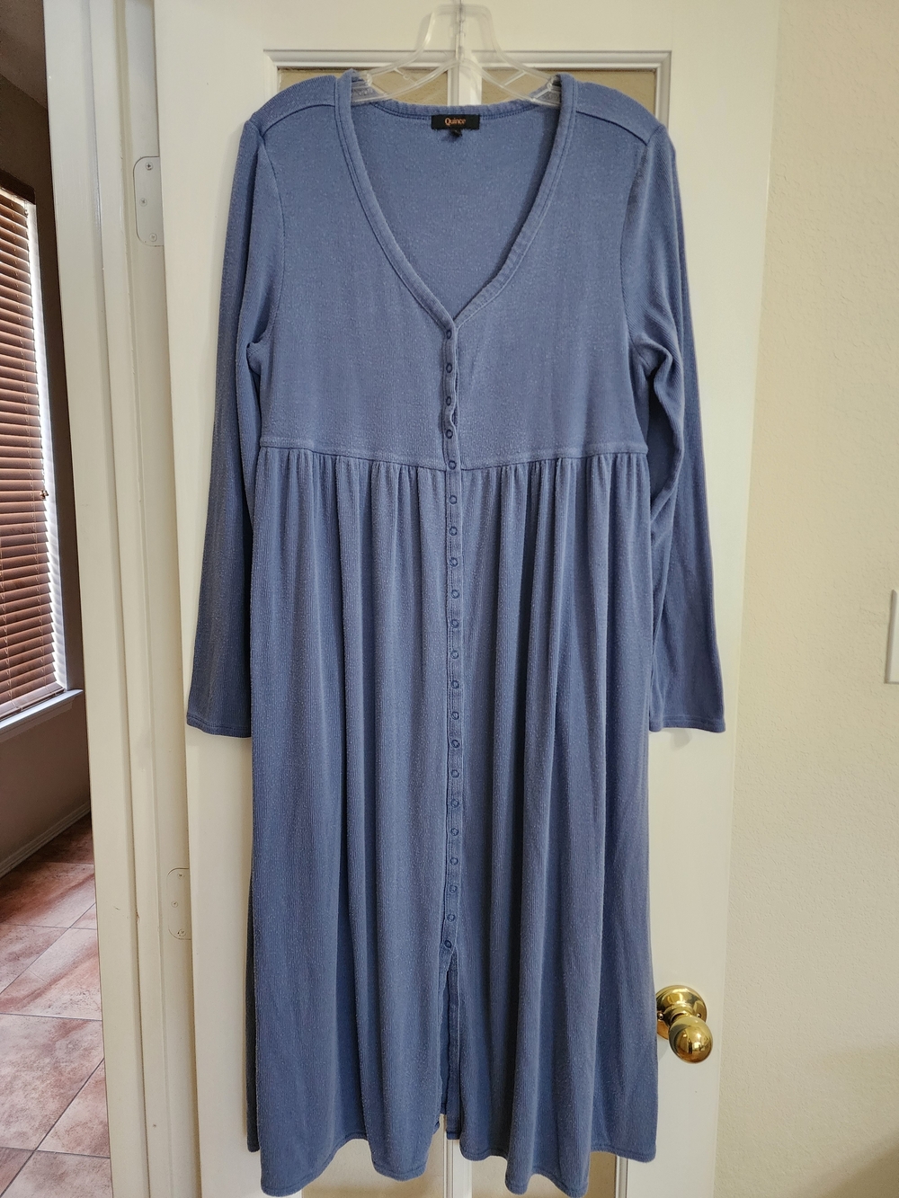 Quince Tencel Rib Maternity Nursing Button Front Midi Dress Pockets L